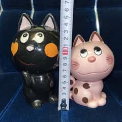 昭和レトロ 内藤ルネ 猫 貯金箱 陶器製 2体 ネコ 当時物 ファンシー