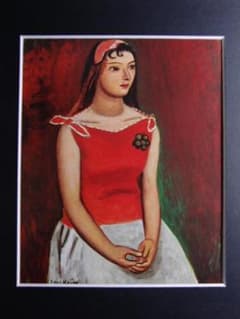 児島善三郎、【少女座像】、希少な画集画、新品高級額 額装付、状態