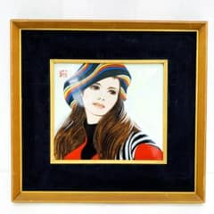 旧家蔵出 真作保証 岩田専太郎 陶板画 落款 美人画 昭和モダン R8SC16