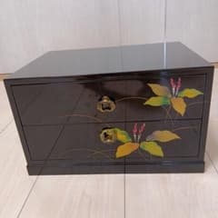 黒 引き出し 収納 ふたり静 会津塗り 昭和レトロ 二つ引きタンス