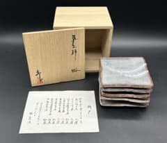 陶器 美濃焼 荘山窯 鼠志野 林亮次 皿 5枚 共箱あり 希少品 未使用品