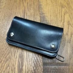 ②ミドルトラッカーウォレット 栃木レザーブラック シルバー