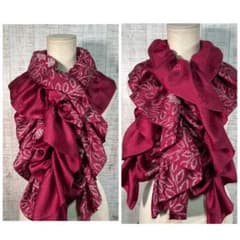 着物リメイク＊希少ボルドー正絹綸子＆絞り柄出しふわふわ＆ひらひら