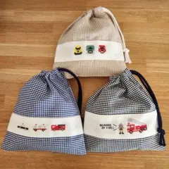 pyon 即購入◎様】コップ袋 給食袋 巾着袋 男の子 刺繍 車 くるま