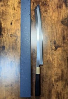 堺打刃物】祥太郎作刺身 切付 包丁尺銀三鋼鬼反り黒檀銀巻八角水牛柄