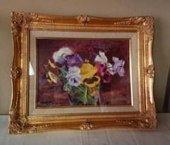 岩田治子 油絵 絵画 パンジー