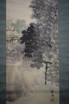 真作/田中頼璋/山水鳥居図/布袋屋掛軸HH-359