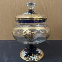 GUCCI ベネチアンガラス／クリスタル飾りボウル？濃いブルー希少