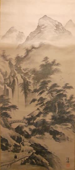 掛け軸 高井一鳳 秋景山水 絹本 希少 軸装 茶道具 掛軸 美品 です。