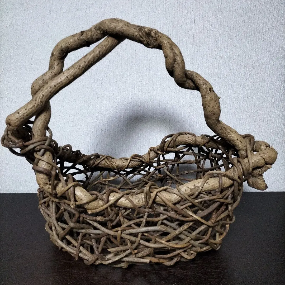 つるかご巾着付工芸品ヴィンテージ黒葛くろかずら