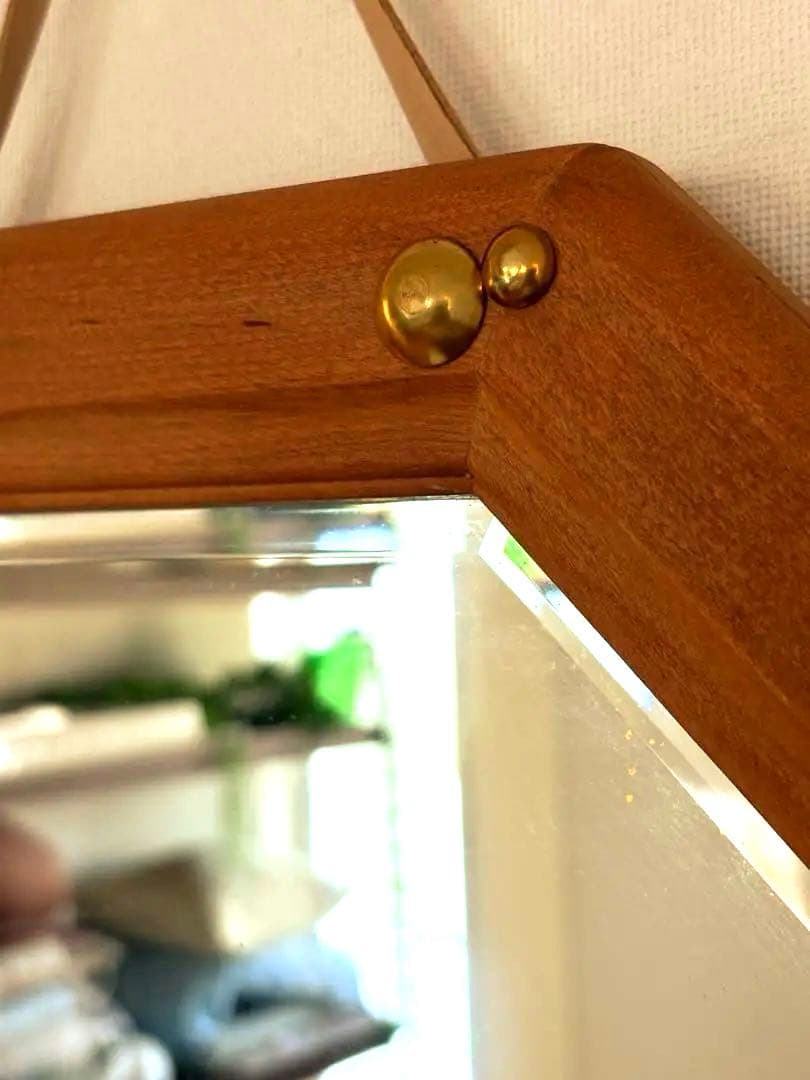 【 アンティーク 】八角形 木製ミラー 北欧インテリア 吊り下げミラー