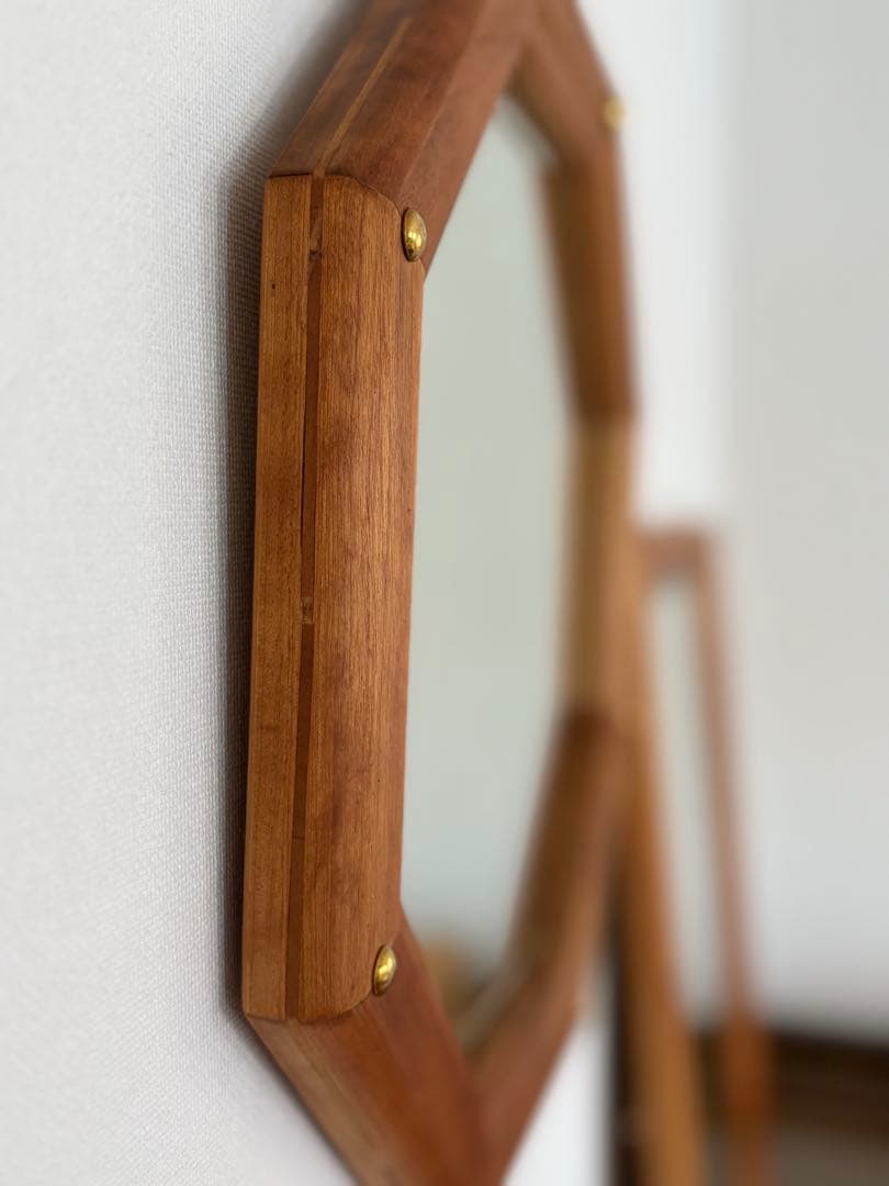 【 アンティーク 】八角形 木製ミラー 北欧インテリア 吊り下げミラー