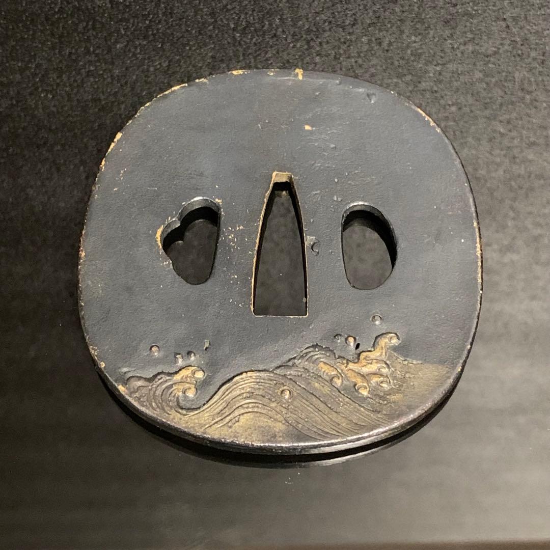 《アンティーク希少レア品！》⭐︎荒波 鳥 鍔つば　江戸期 銅 刀剣鍔♪⭐︎