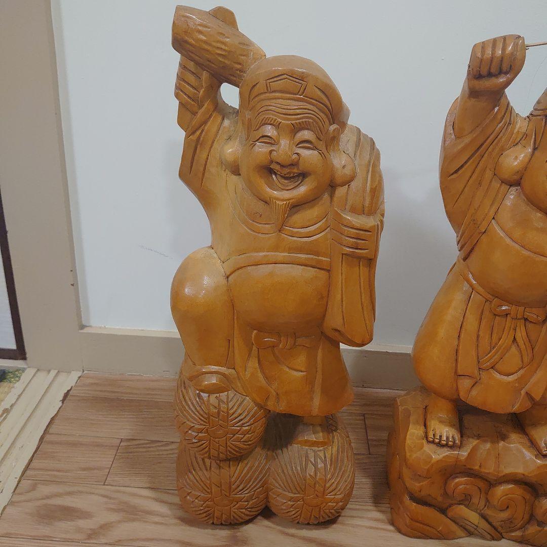 大黒天　恵比寿　木彫り2体