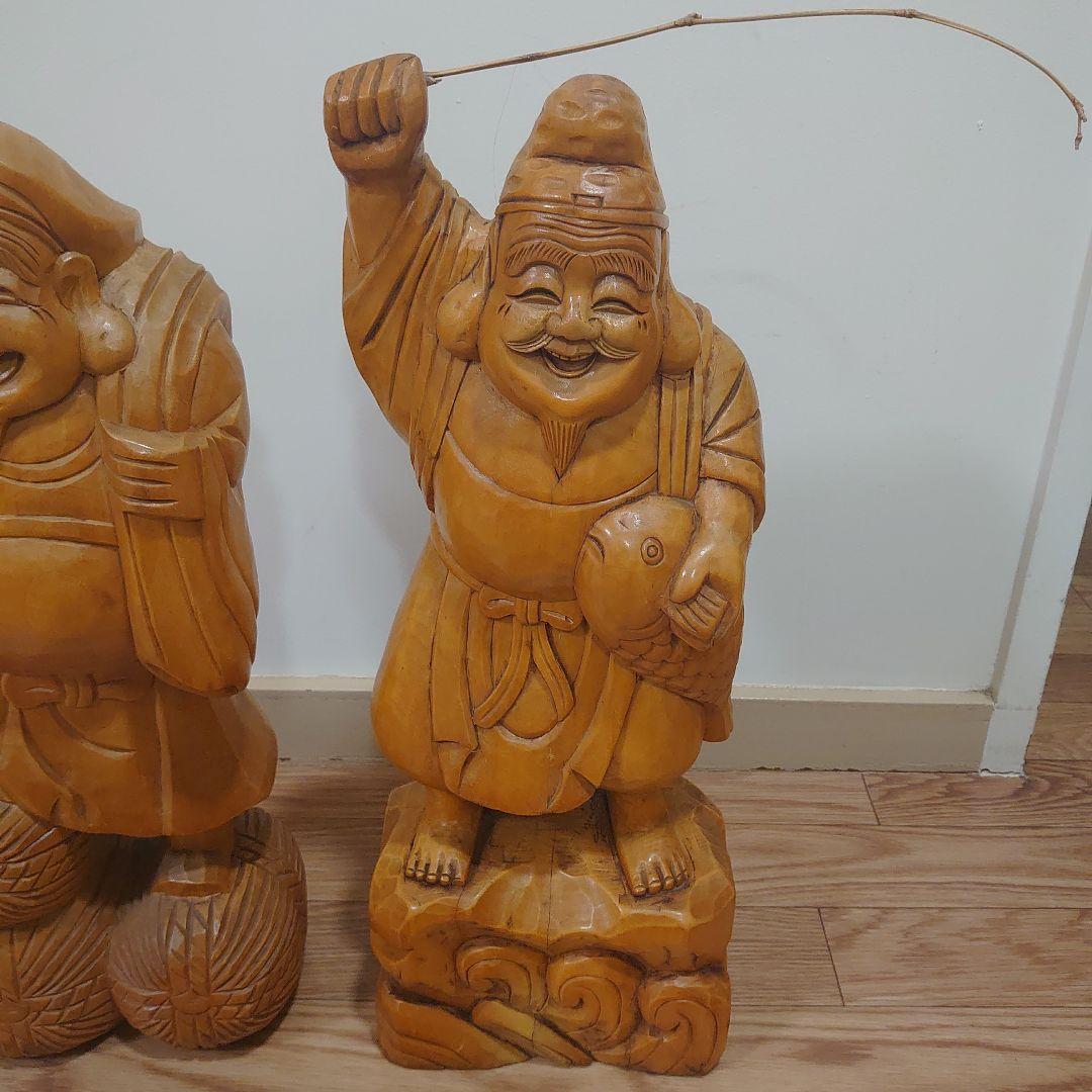 大黒天　恵比寿　木彫り2体