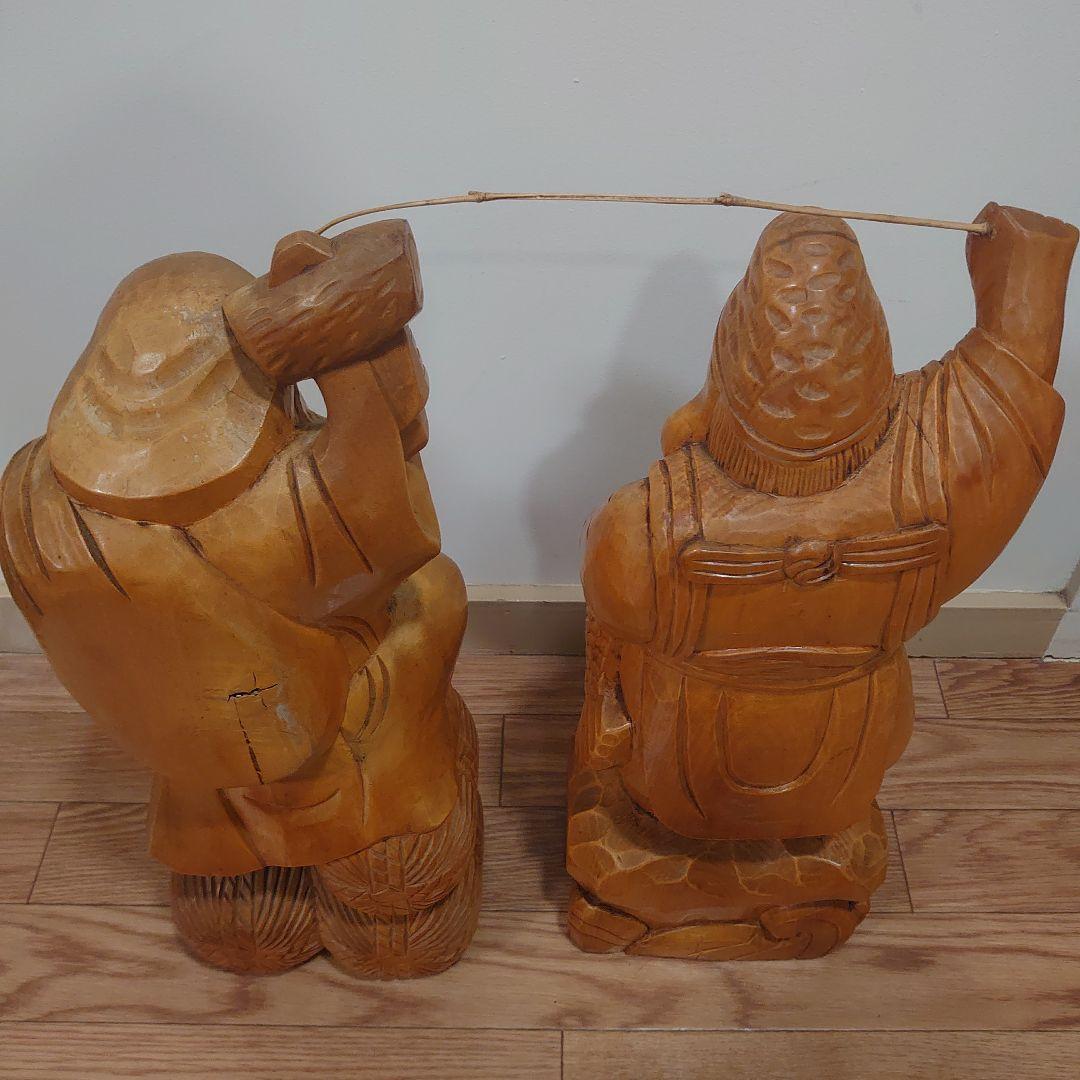 大黒天　恵比寿　木彫り2体