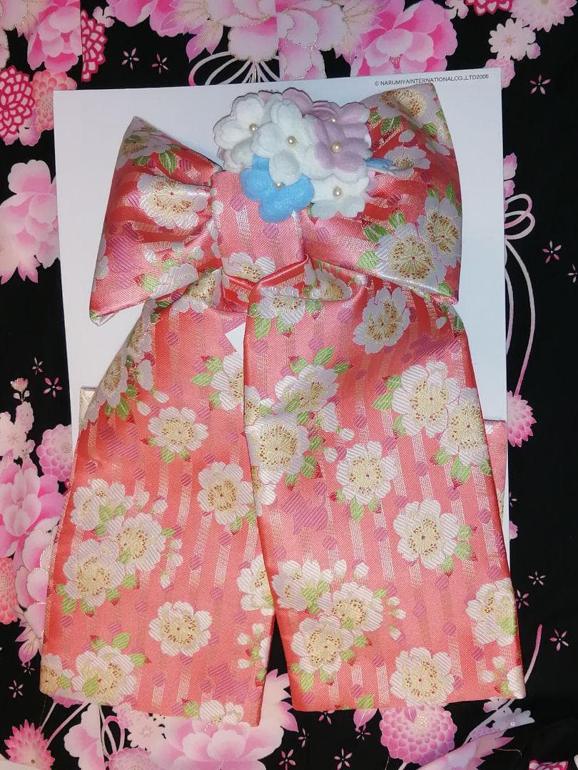ポンポネット ブランド 7歳着物用.作り帯.ピンク地 桜柄.七五三.お正月
