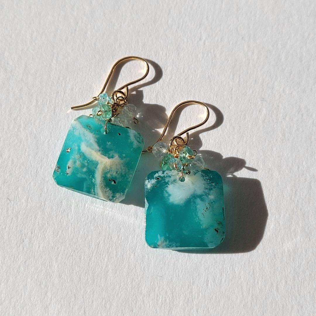 フェザーアゲート トリプレットストーン ピアス