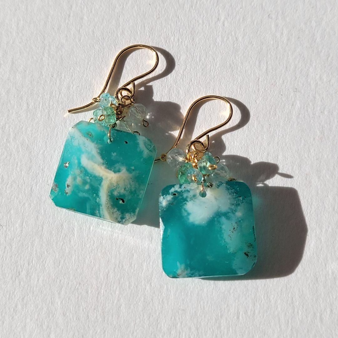 フェザーアゲート トリプレットストーン ピアス