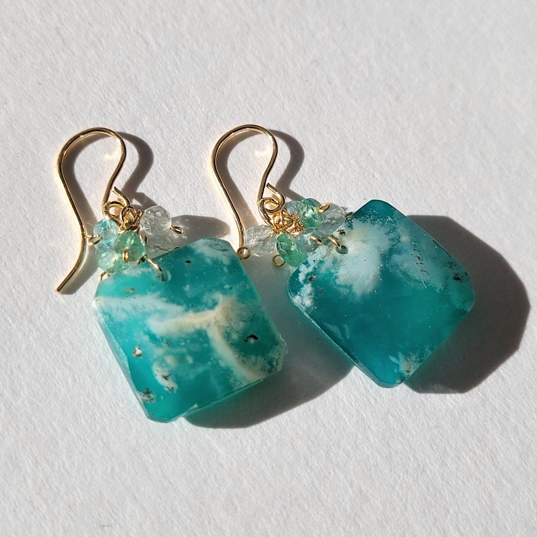 フェザーアゲート トリプレットストーン ピアス