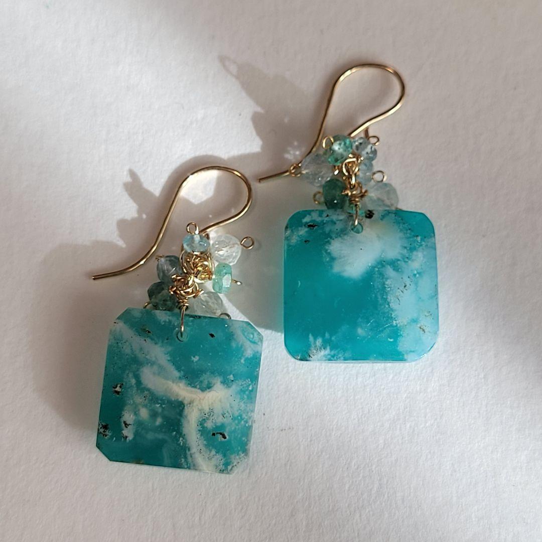 フェザーアゲート トリプレットストーン ピアス