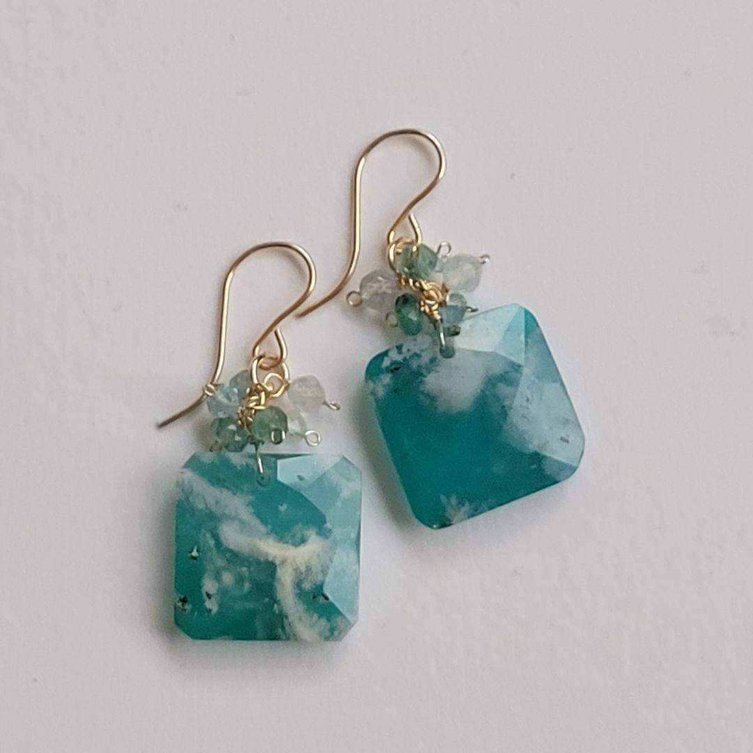 フェザーアゲート トリプレットストーン ピアス