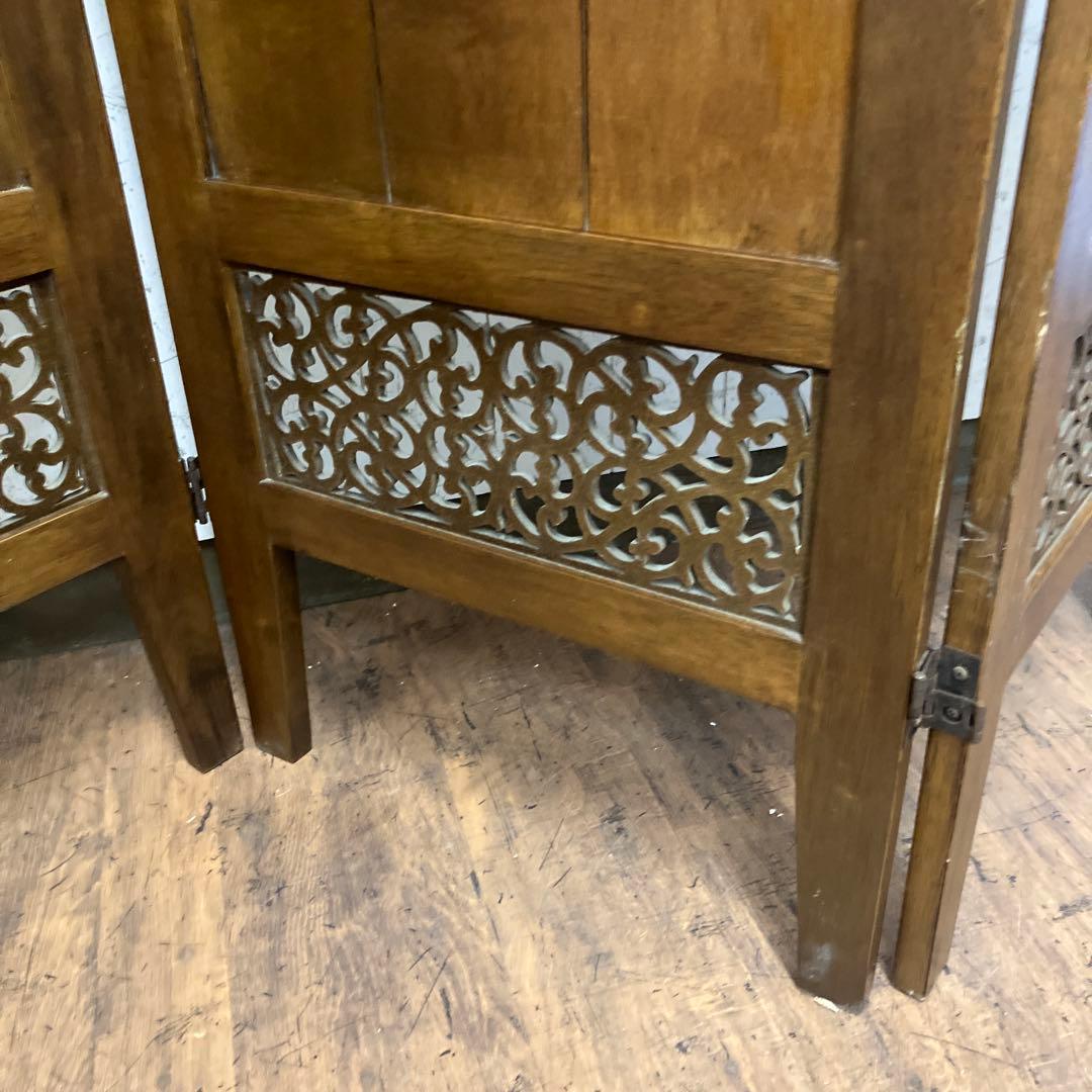 B-2 昭和レトロ アンティーク 木製 3連 パーテーション 衝立 ついたて