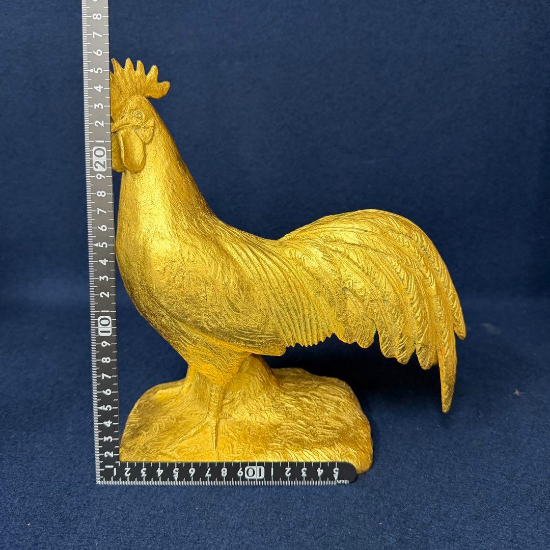 富永直樹 御神鶏 ブロンズ 本金箔仕上 置物 オブジェ 共箱 木箱