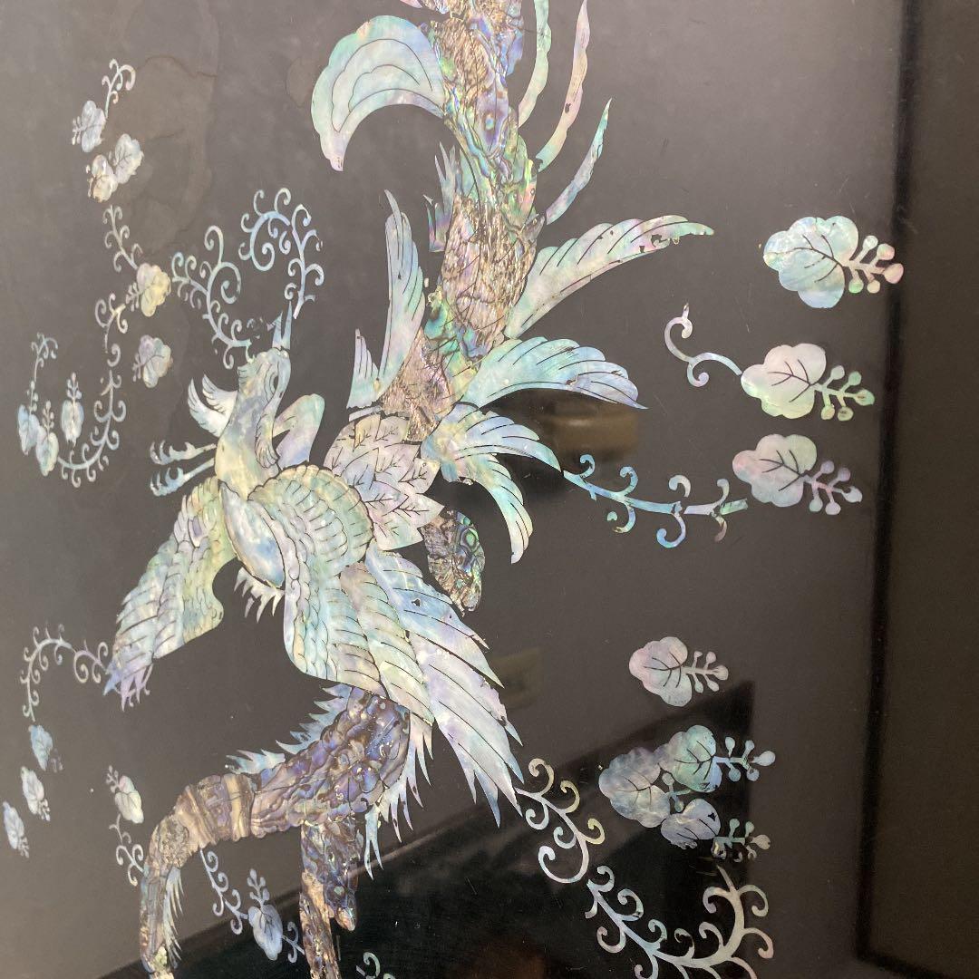 黒漆螺鈿テーブル　鳳凰紋　中古　韓国製