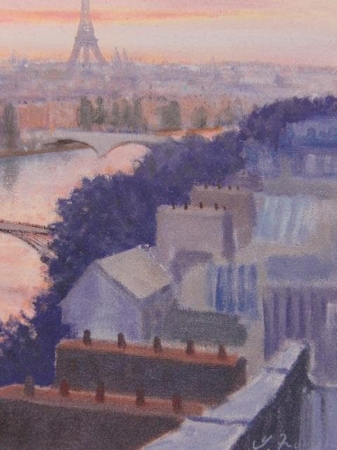 藤祥州、【黄昏のパリ】、希少な大判額装用画集より、美品、日本人画家