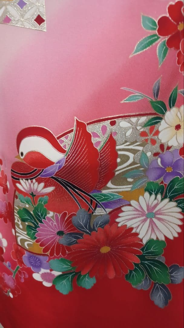 七五三 女の子着物 赤色 花柄 蝶刺繍 着物 3才