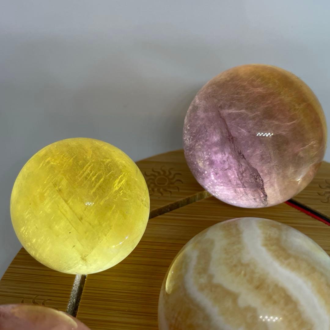 天然石スフィア 7個セット (ライト台座付き)