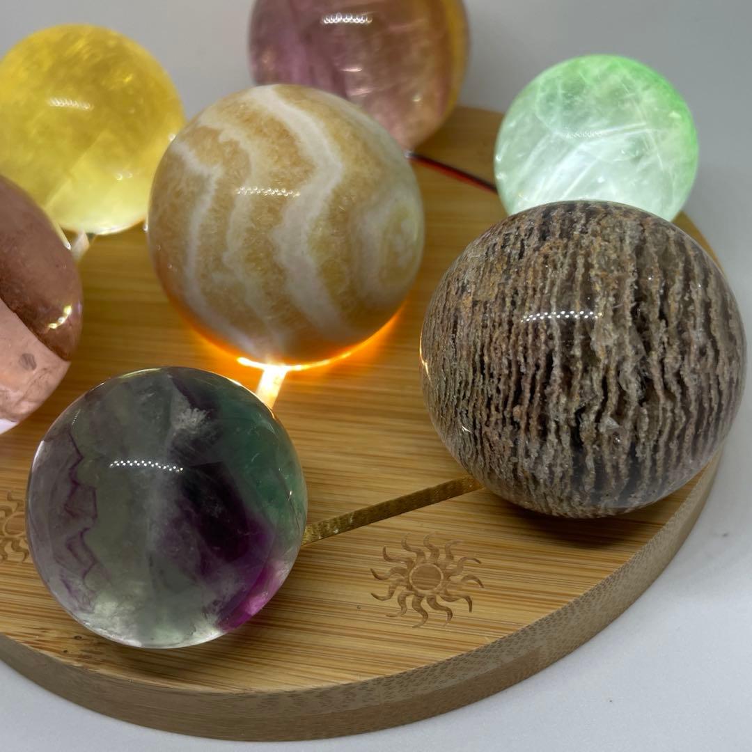 天然石スフィア 7個セット (ライト台座付き)