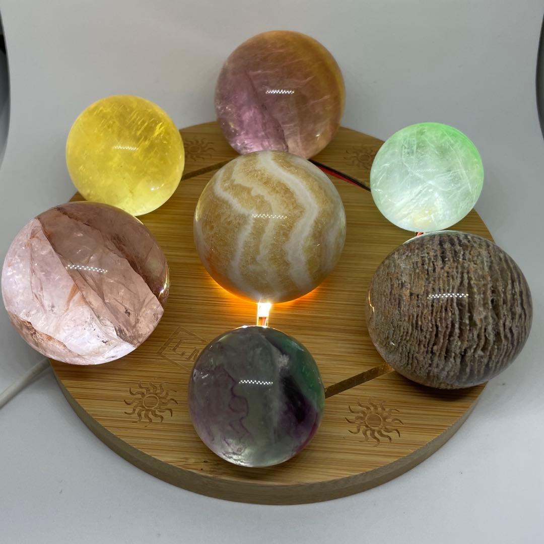 天然石スフィア 7個セット (ライト台座付き)