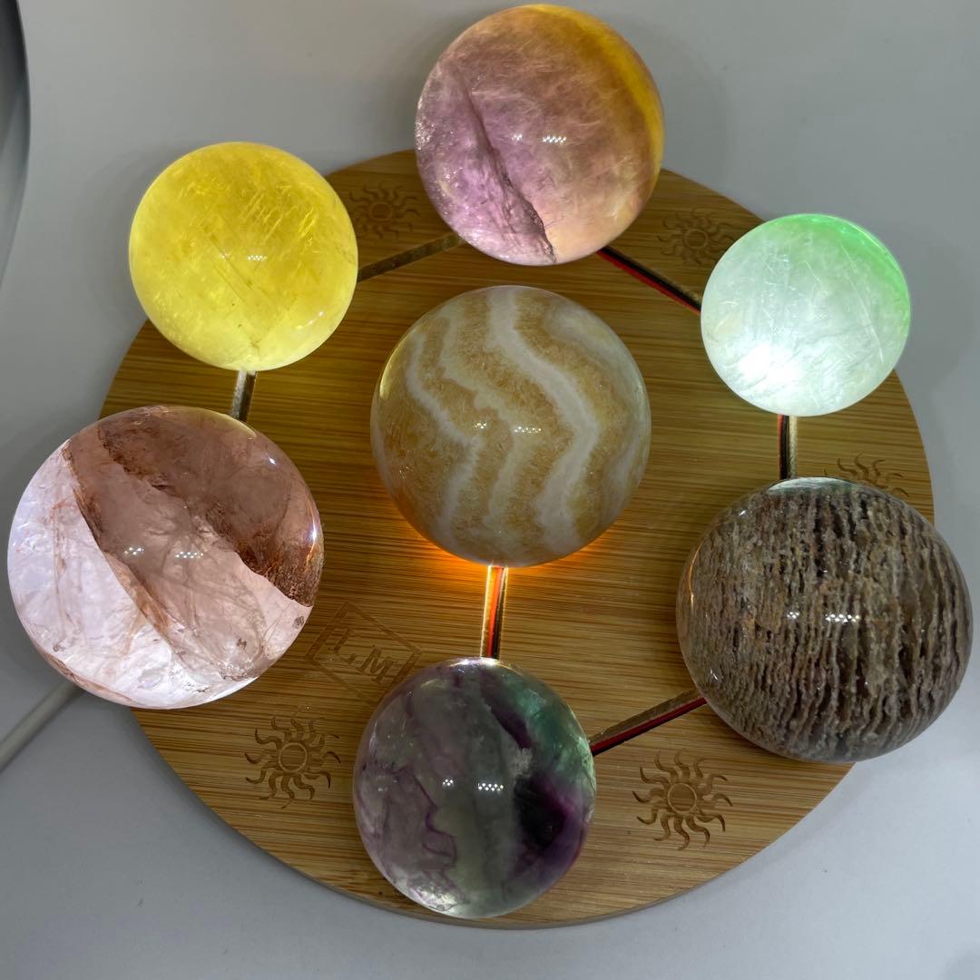 天然石スフィア 7個セット (ライト台座付き)