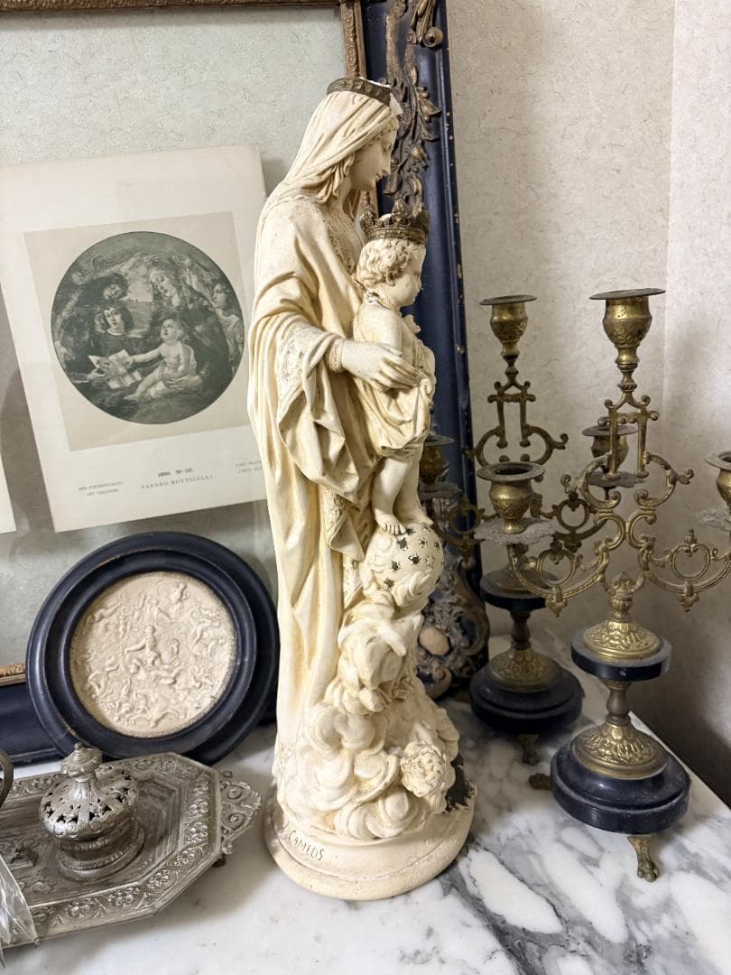 フランスアンティーク　聖母子像　マリア像　サルバトーレ・マルキ　サインあり