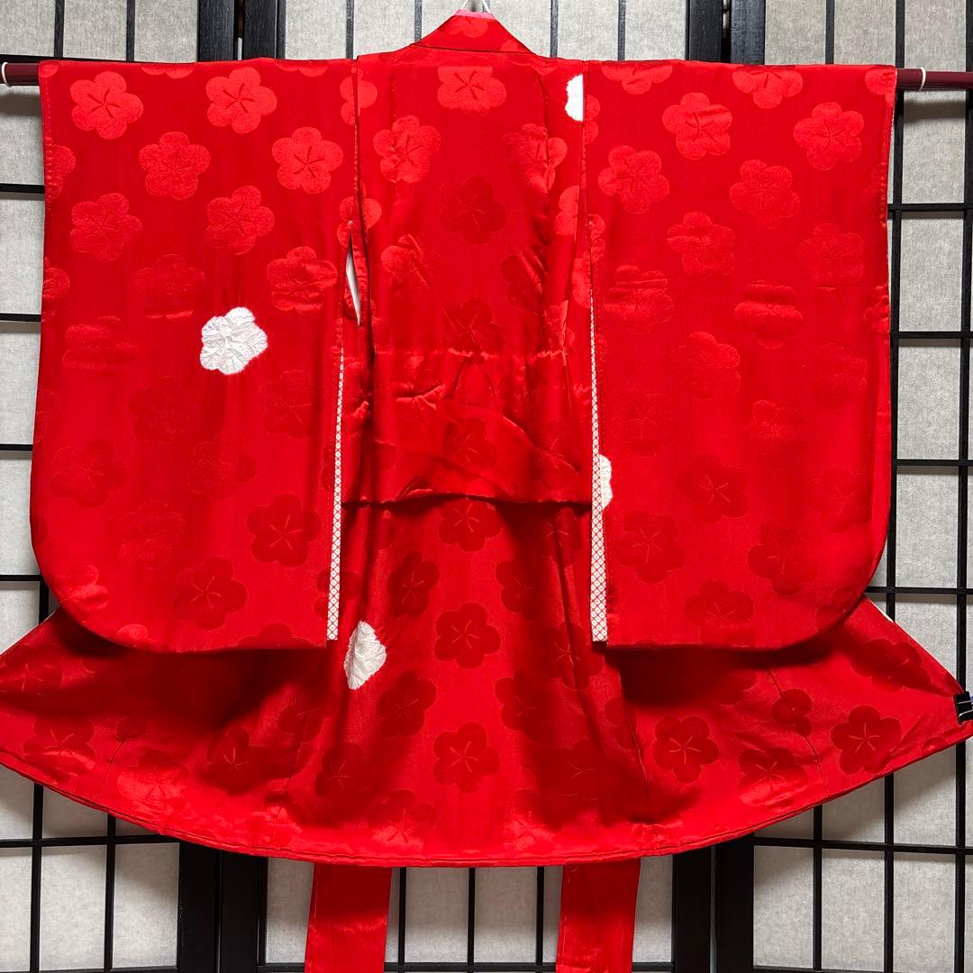 七五三　着物セット　被布　3歳　赤色　白色　正絹　綸子