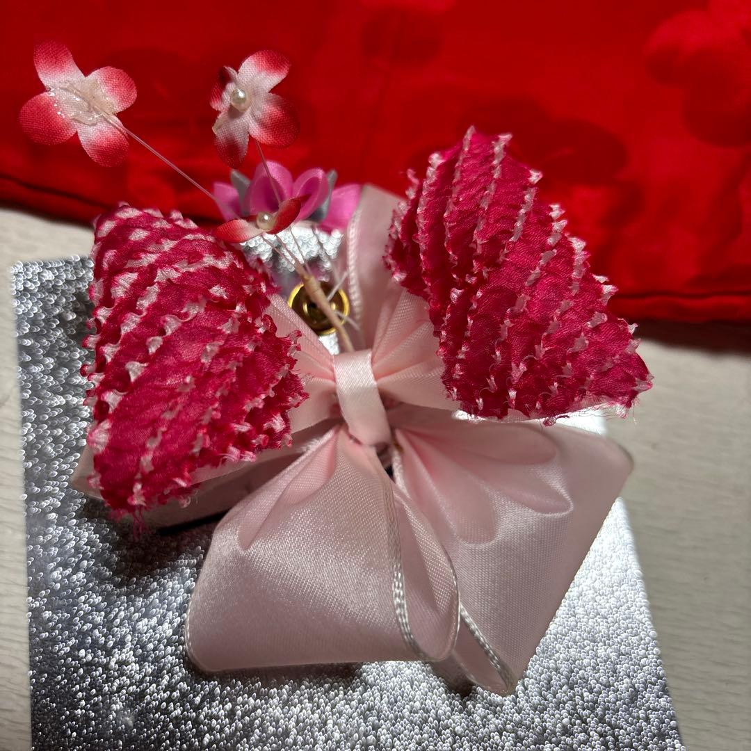 七五三　着物セット　被布　3歳　赤色　白色　正絹　綸子