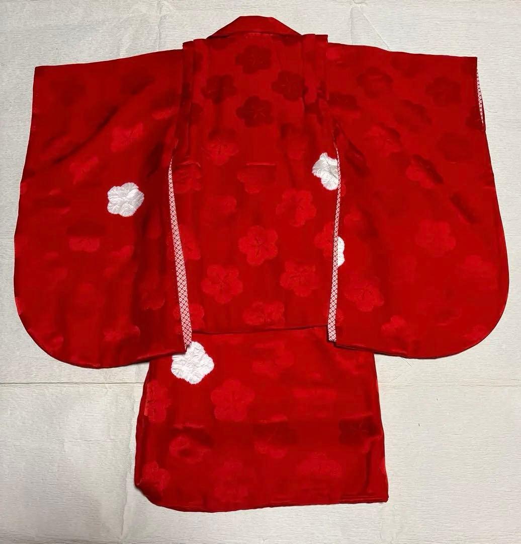 七五三　着物セット　被布　3歳　赤色　白色　正絹　綸子