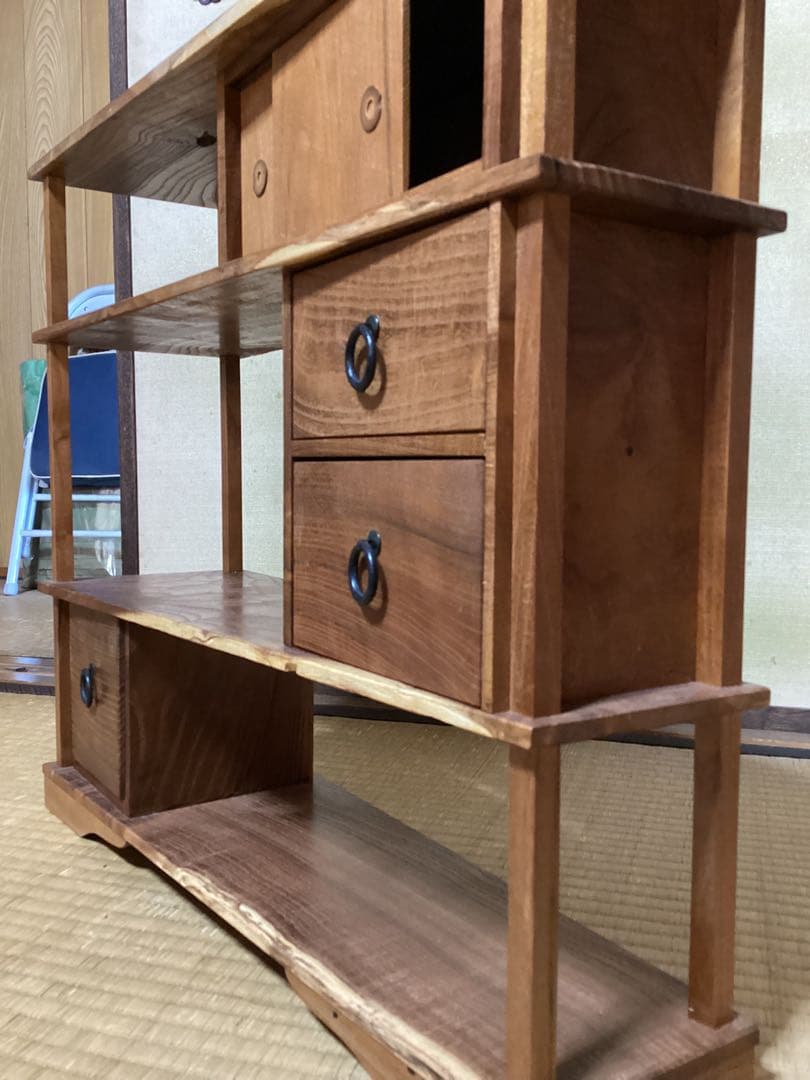 無垢材本桑、桑指物工芸飾り棚、桑古材棚、幅49cm×高さ44.5cm