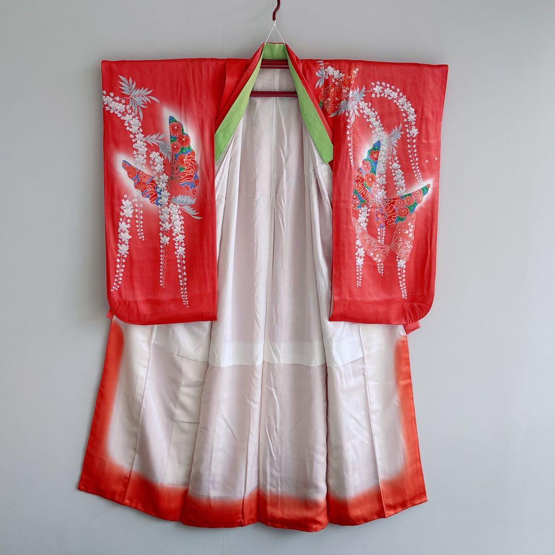 七五三 7歳女児 セット きもの 赤 扇藤 帯 緑地 簡単半襟 7283 - メルカリ