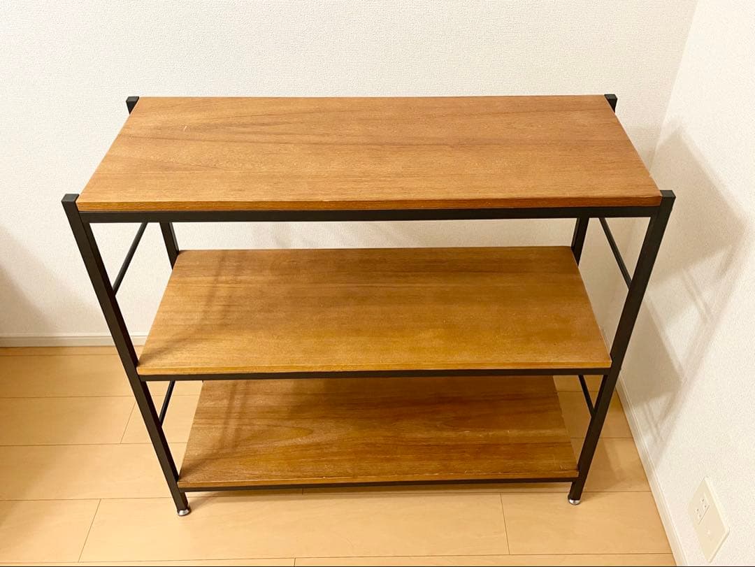 送料込 ニトリ ヴィンテージスタイルのアイアンシェルフ3段(幅90cmブラウン)