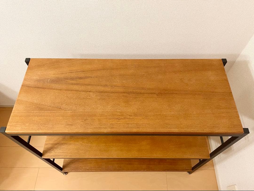 送料込 ニトリ ヴィンテージスタイルのアイアンシェルフ3段(幅90cmブラウン)