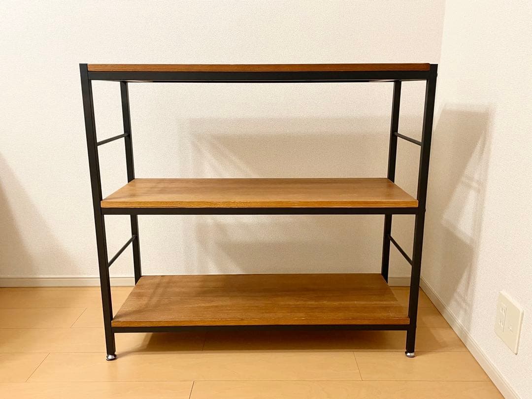 送料込 ニトリ ヴィンテージスタイルのアイアンシェルフ3段(幅90cmブラウン)