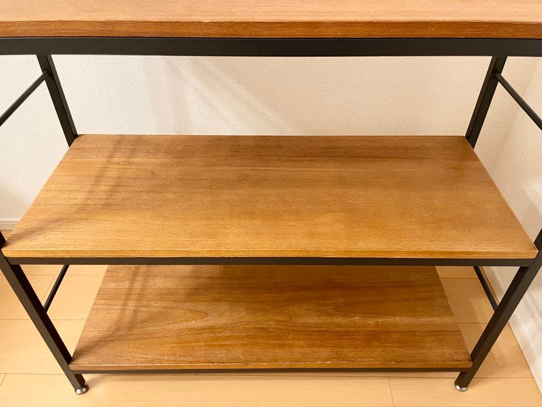 送料込 ニトリ ヴィンテージスタイルのアイアンシェルフ3段(幅90cmブラウン)