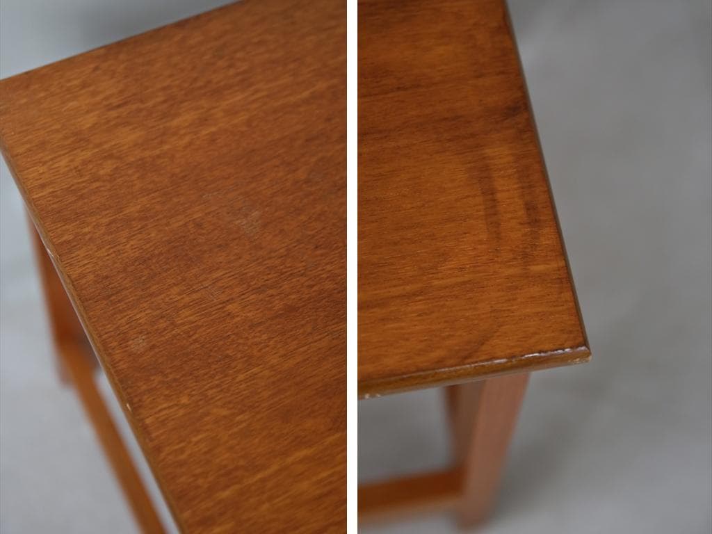 英国アンティーク木製ネストテーブル3台/収納式机/飾り棚/花台(91-77)