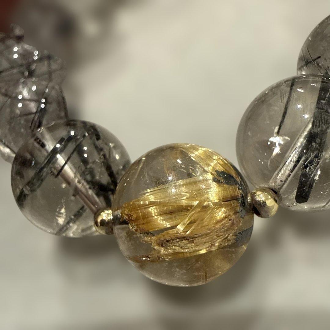 ルチル、ブラックトルマリ天然石ブレスレット