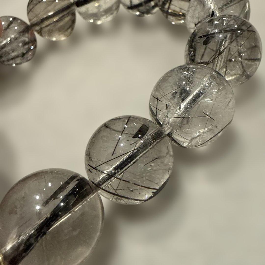 ルチル、ブラックトルマリ天然石ブレスレット