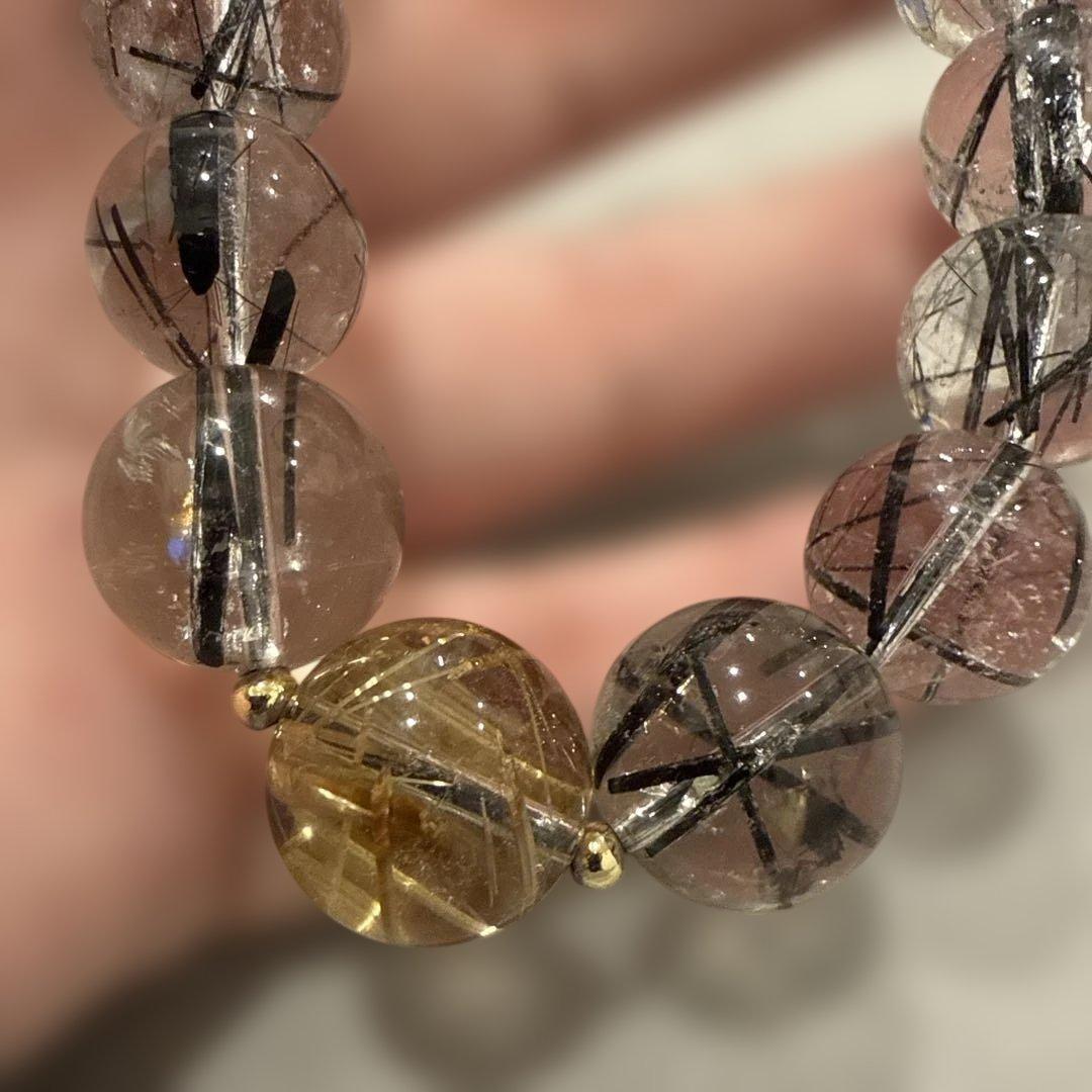 ルチル、ブラックトルマリ天然石ブレスレット