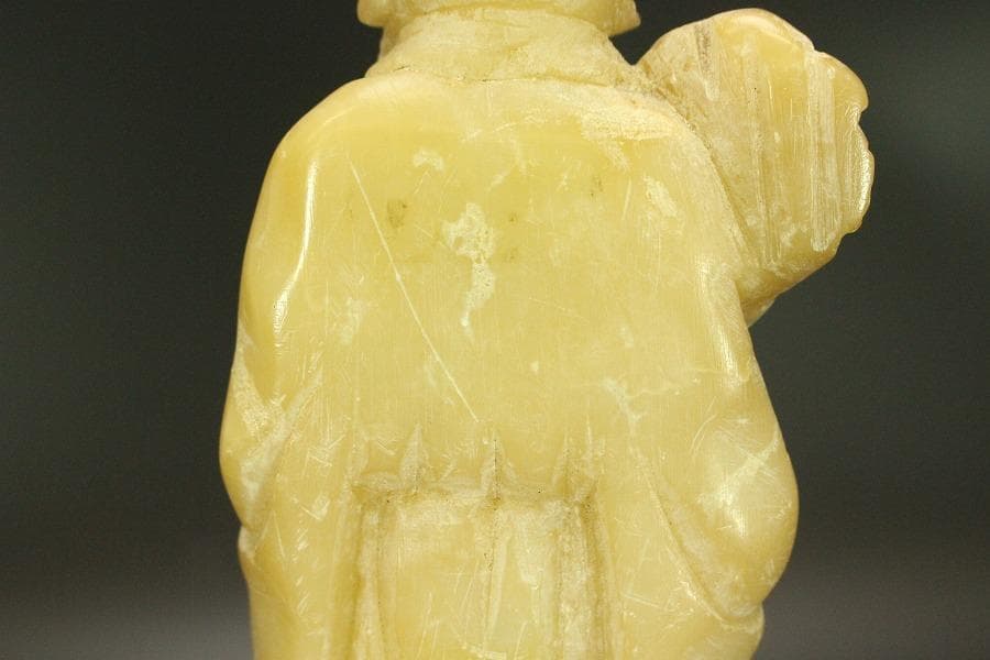 中国美術 蝋石 寿老人 置物(ZE468)